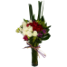 Red and White Roses arrange in a clear Glass Vase
