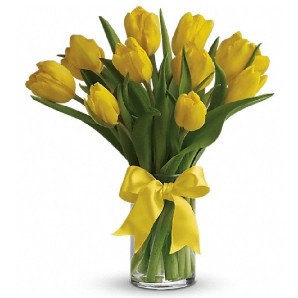 Sunny Yellow Tulips in Vase
