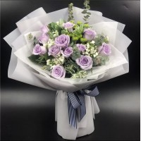 One Dozen Purple Roses Bouquet (medium size)