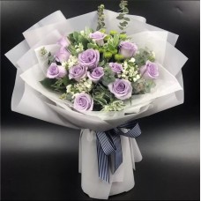 One Dozen Purple Roses Bouquet (medium size)