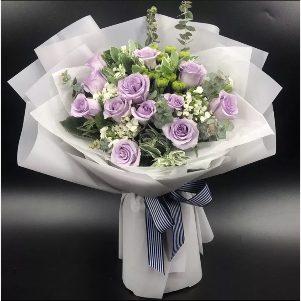 One Dozen Purple Roses Bouquet (medium size)