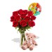 12 Rose Package with Medium Teddy Bear and balloon