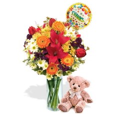 Mixed bouquet package , Medium teddy Bear and air Balloon