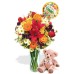 Mixed bouquet package , Medium teddy Bear and air Balloon