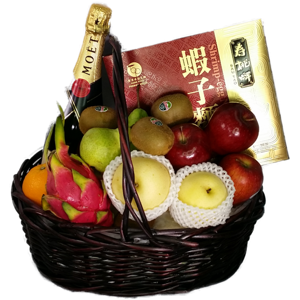 Mid Autumn Festival Fruits Hamper with Champagne and Shrimp-egg Noodle